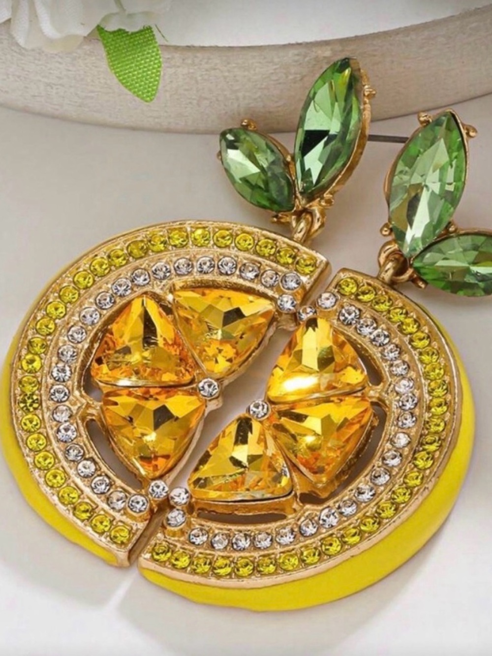 Gold-Tone Citrine & Peridot Crystal Lemon Drop Earrings - Unbranded